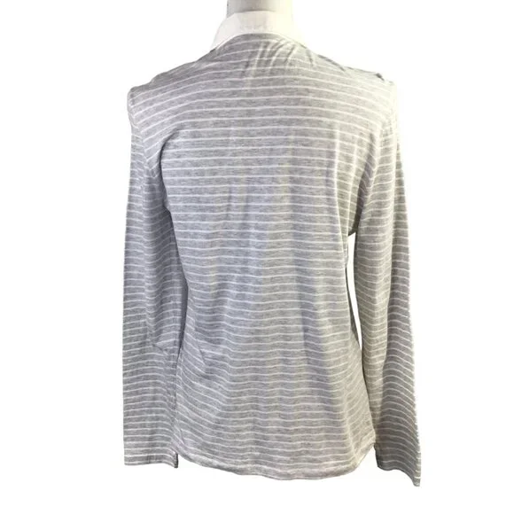 Amina Rubinacci Italy Polo Long Sleeve Gray White Stripe Cotton Size 48 or US 12 - Picture 6 of 10